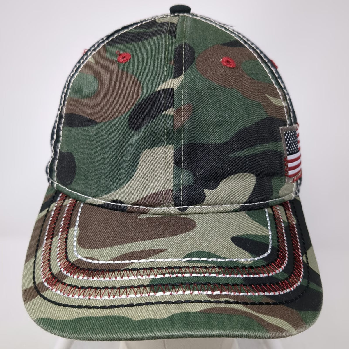 Outdoor Cap Baseball Cap Green Black Red One Size American Flag Camo Patch Hat