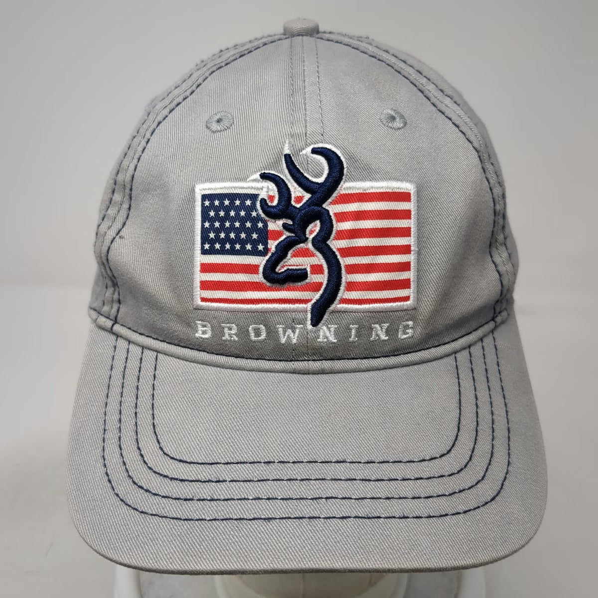 Browning Baseball Cap Gray One Size American Flag Buckmark Logo Slideback Hat