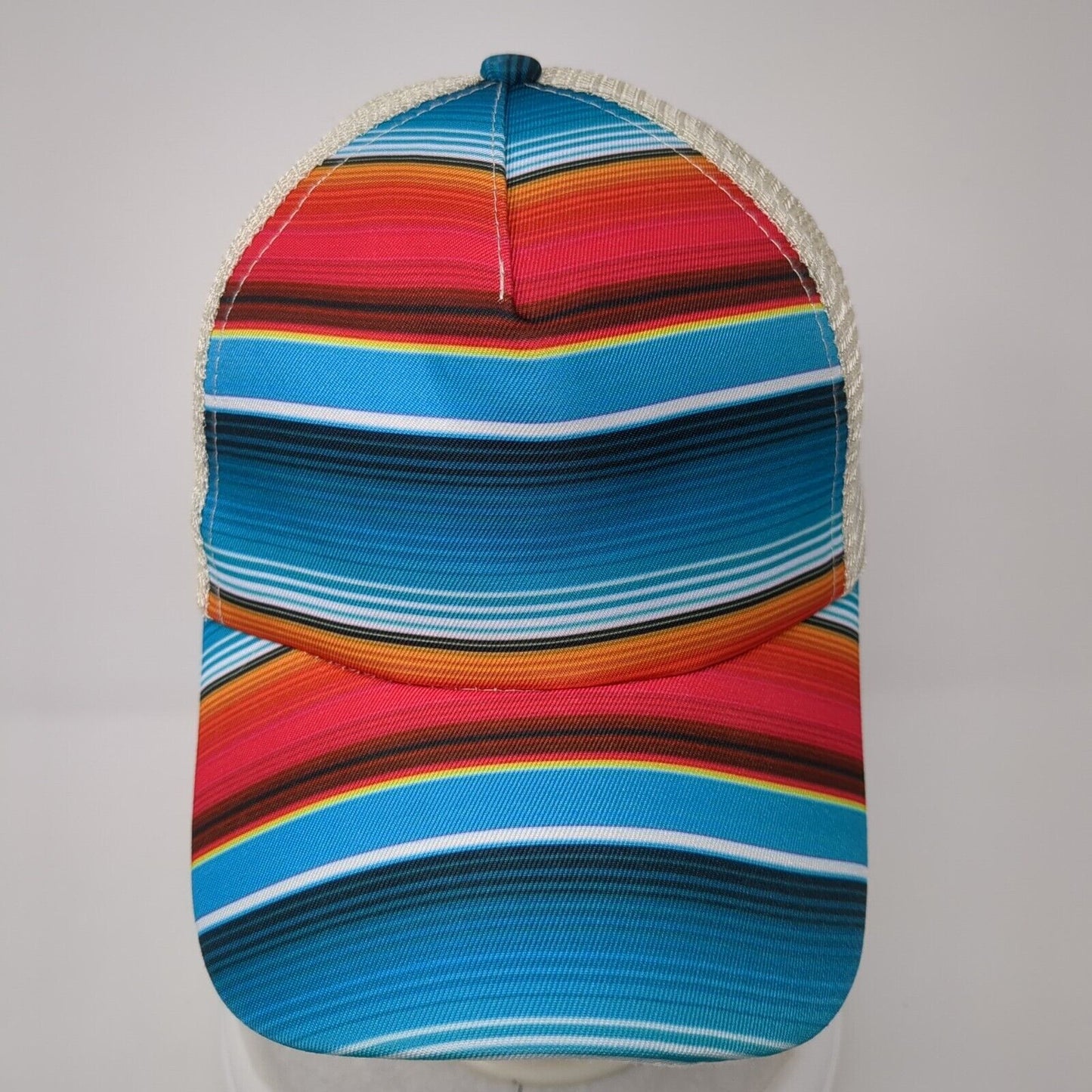 Unbranded Ponyback Strapback Hat Multicolor OS Adjustable Striped Mesh Back