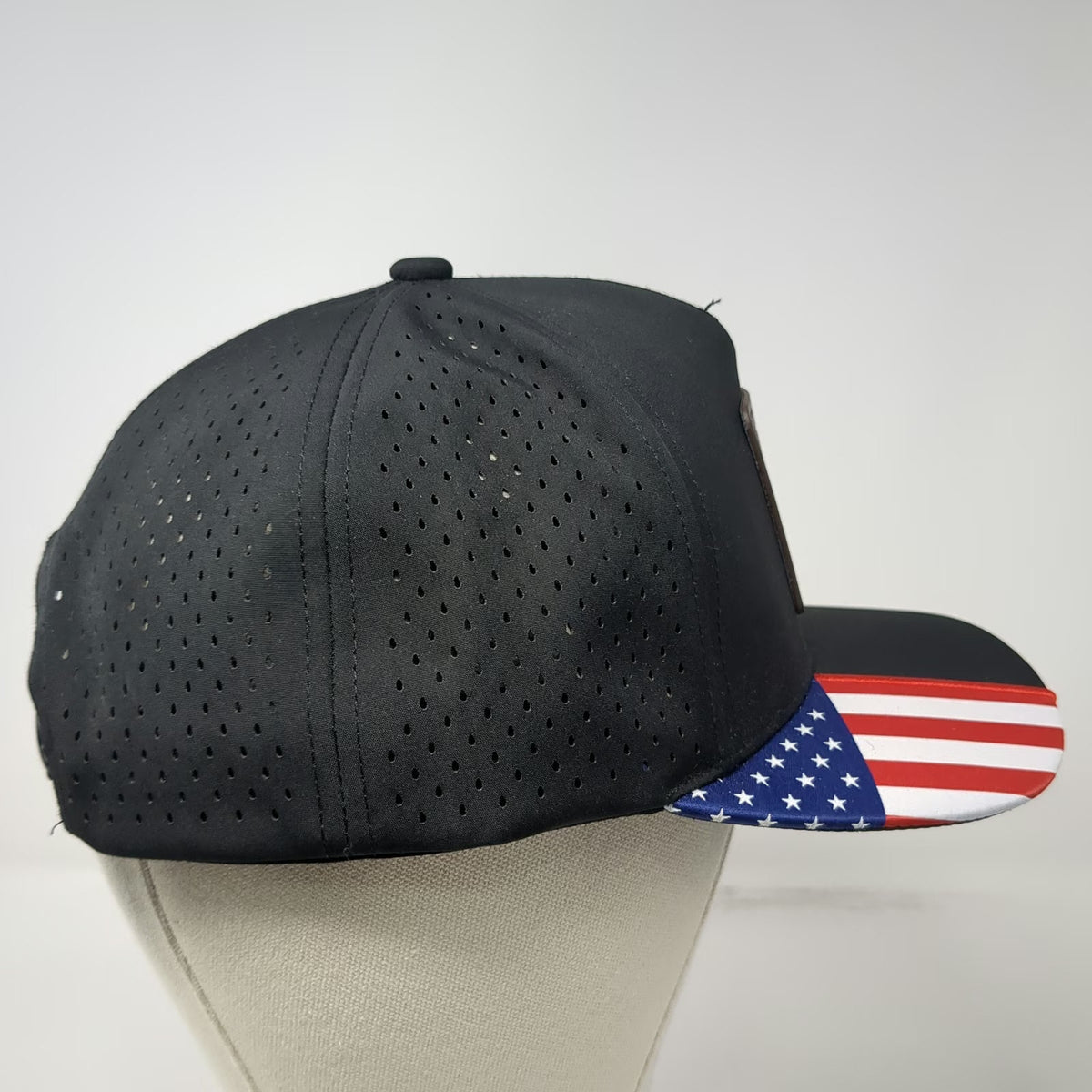 Ford 5 Panel Black Hat One Size Snapback Built Ford Tough USA Flag Perforated