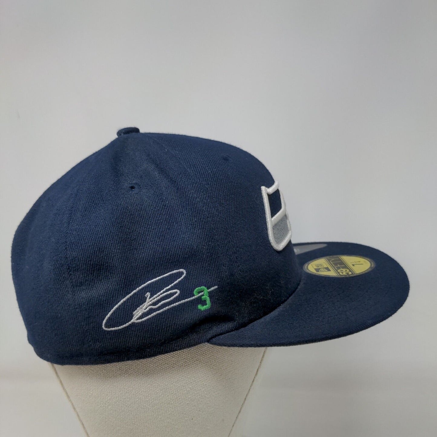 New Era Men's Fitted Flat Bill Hat Blue 7 1/4 Seattle Seahawks NFL Embroidered