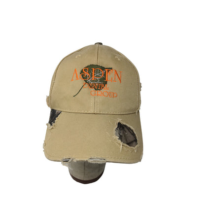 Aspen Dental Distressed Brown/Camo Hat Ripped Hidden Camo OSFM Strapback