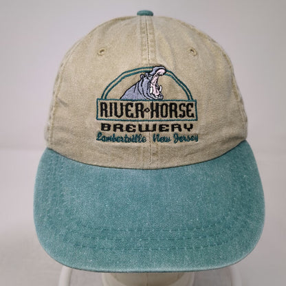 Adams Baseball Cap Beige Green One Size River Horse Brewery Hippo Hat Leather NJ