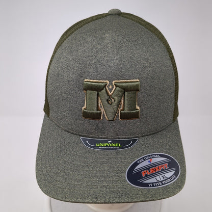 Mountain Fitted Trucker Hat Green L/XLFlexfit Unipanel Mesh Back Yupoong