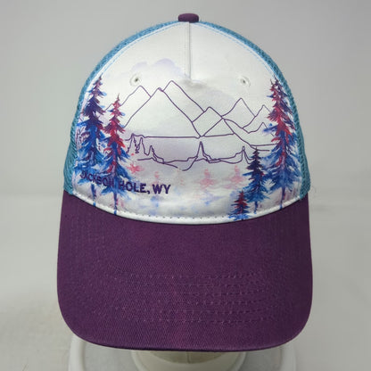 Cirque Trucker Hat Purple White Blue One Size Jackson Hole WY Mountains Graphic