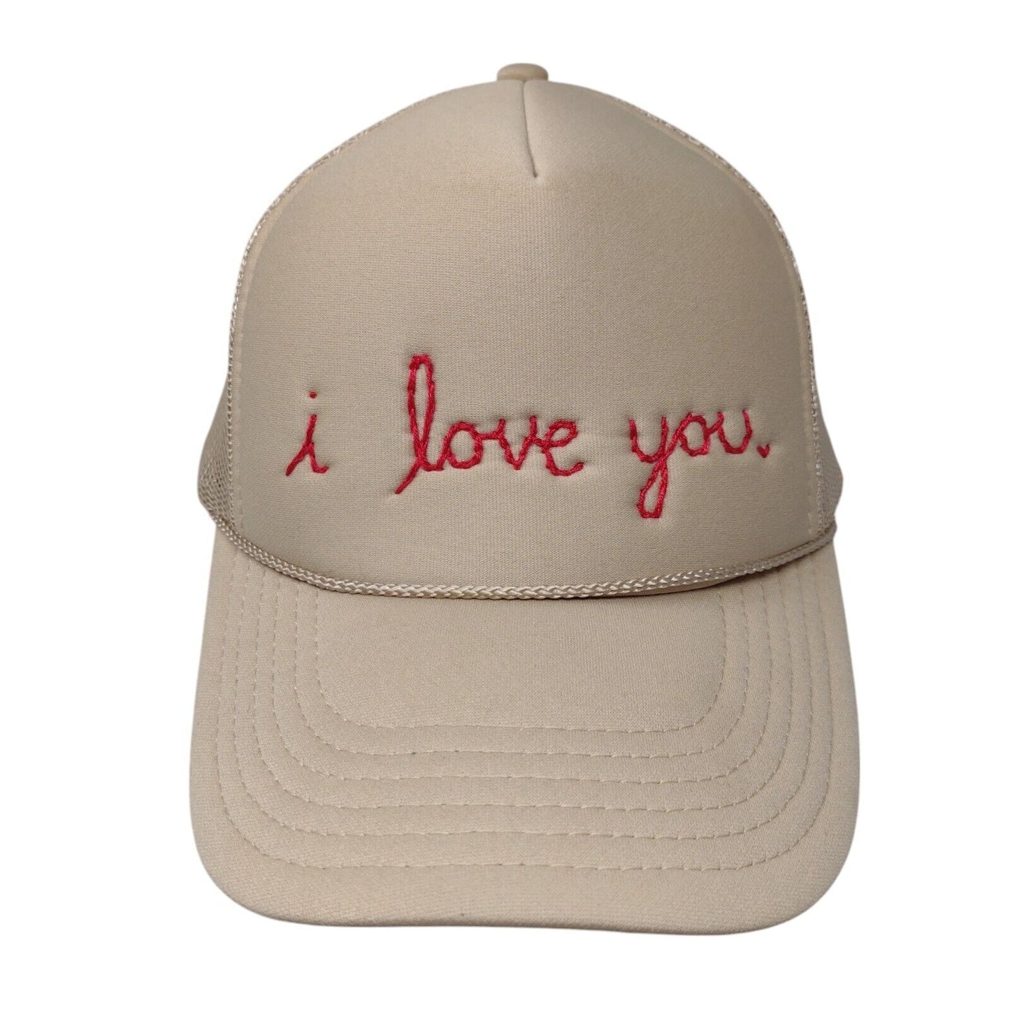 I Love You Snapback Trucker Hat Tan OSFM Adjustable Mesh Back Rope Otto