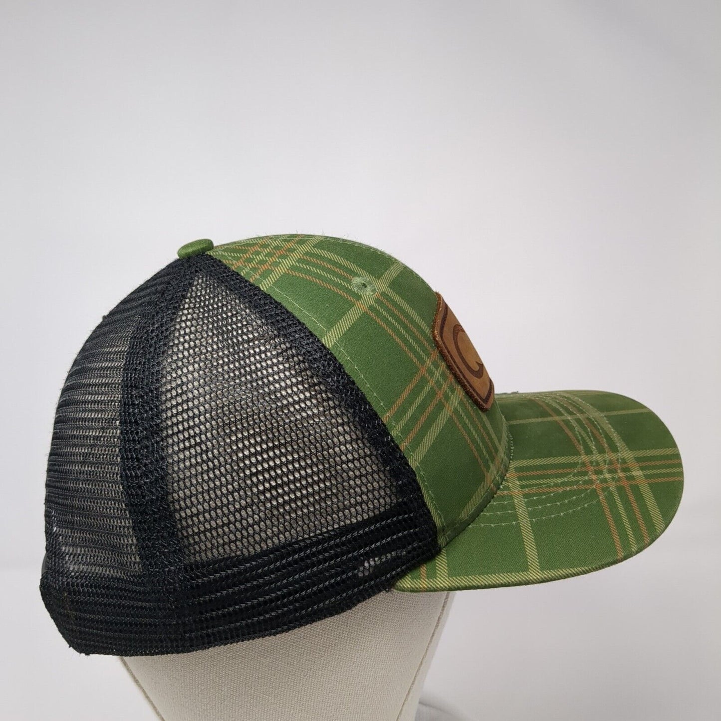 Idaho Snapback Mesh Back Trucker Hat Green One Size Leather Patch