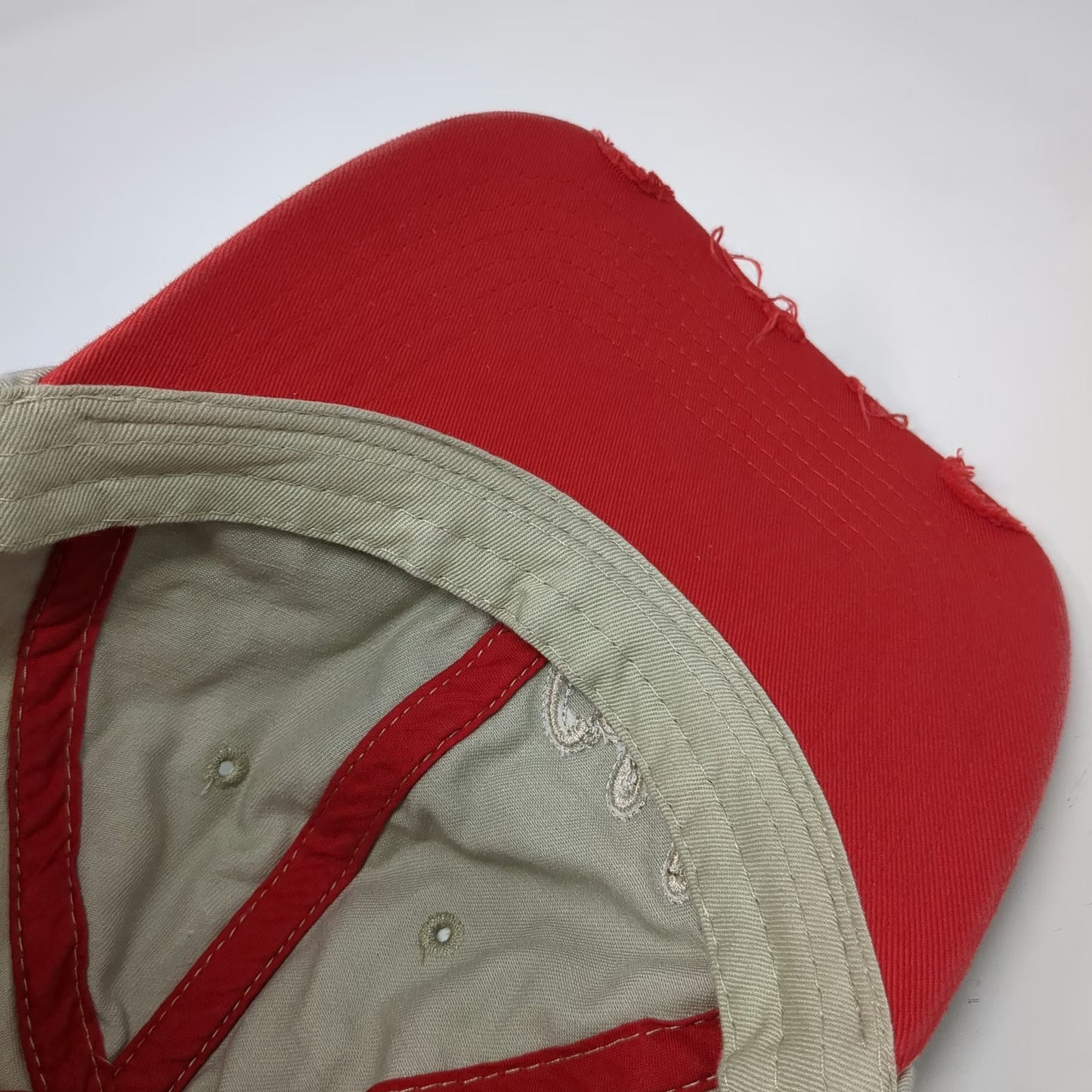 Cabela's Baseball Cap Beige Red S Noble Wear Strapback Hat Outdoor Hunting Logo