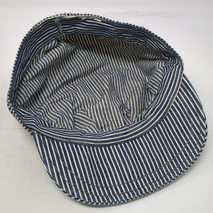 Blue Army Cap One Size Hickory Stripe Denim Engineer Railway Conductor Hat