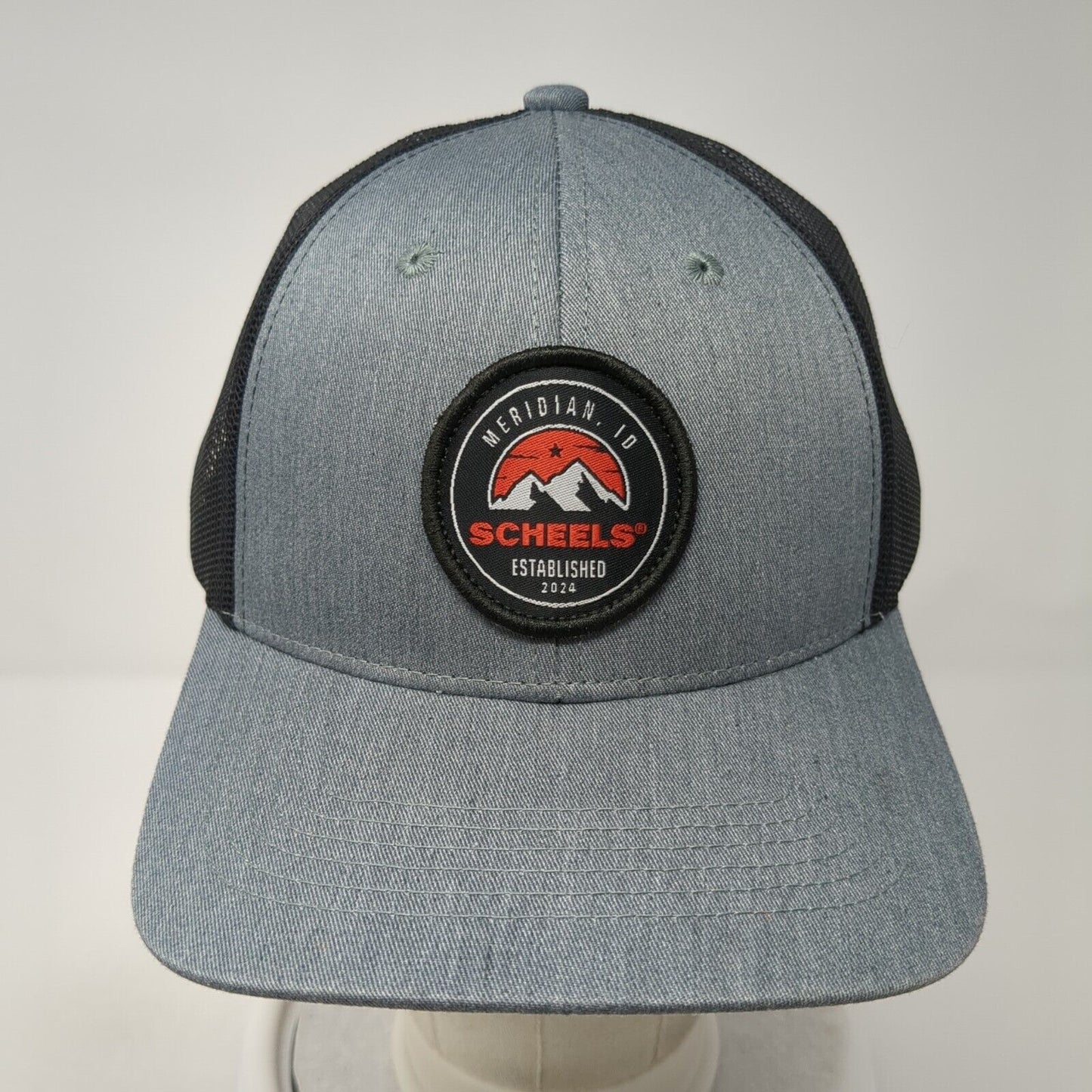 Scheels Meridian ID Patch Snapback Trucker Hat Gray One Size Mesh Back