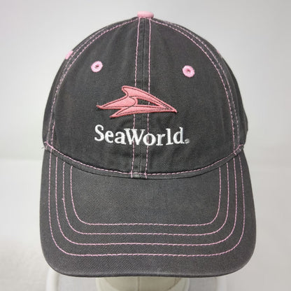 SeaWorld Baseball Cap Gray Pink White OSFM Cotton Contrast Stitching Logo Hat