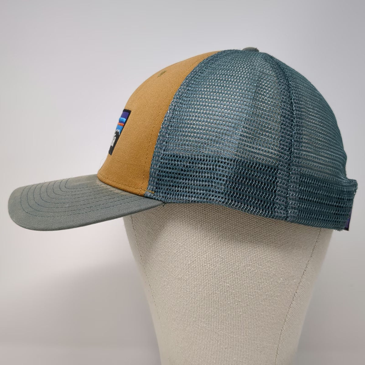 Patagonia Trucker Hat Brown Blue One Size Mesh Back Snapback Mountain Logo