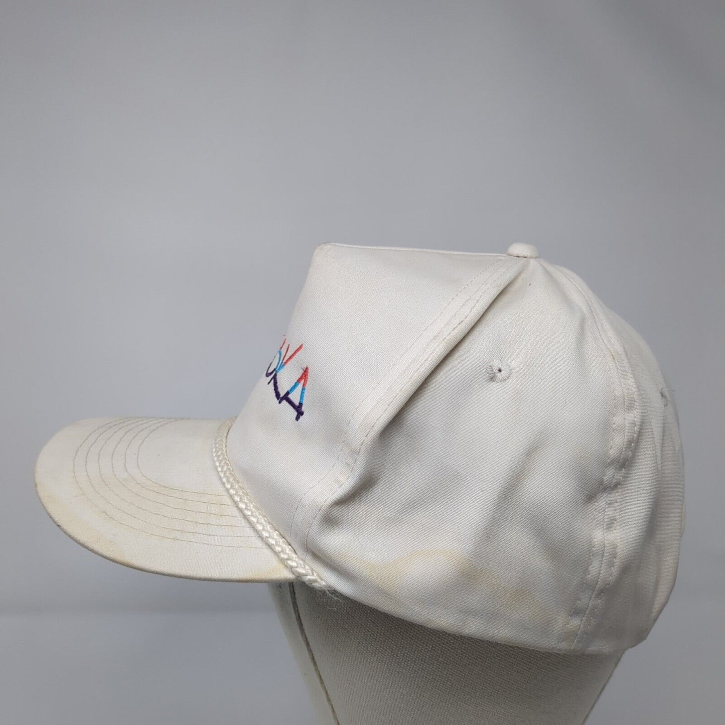 Alaska Snapback Hat White Cream OS Adjustable Embroidered Rope Triangle Headwear