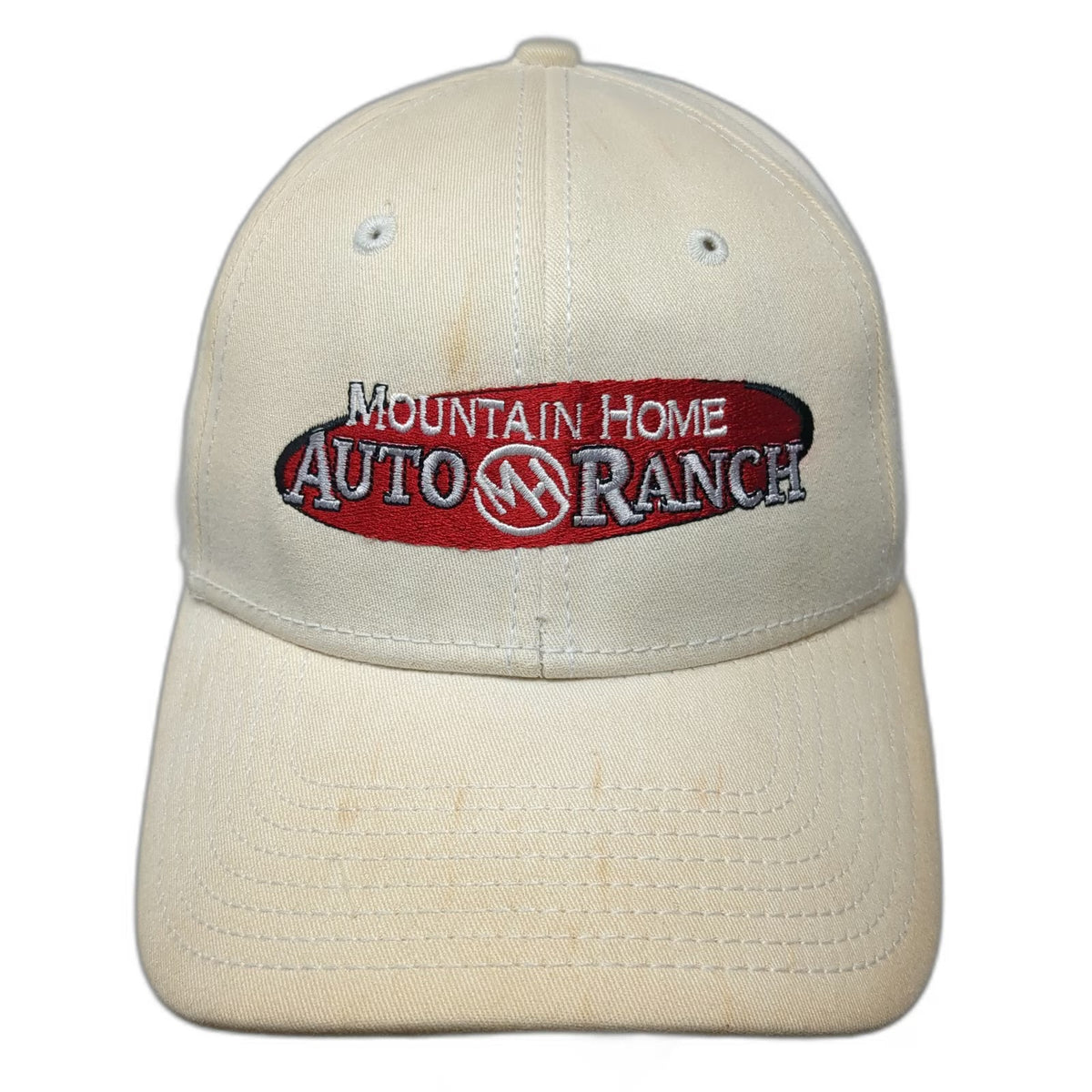 A-FLEX Baseball Cap Beige XL Mountain Home Auto Ranch Idaho Dealer Flexfit Hat