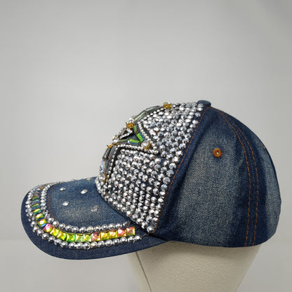 Bedazzled Star Slideback Hat Blue One Size Adjustable Rhinestone Beaded Denim