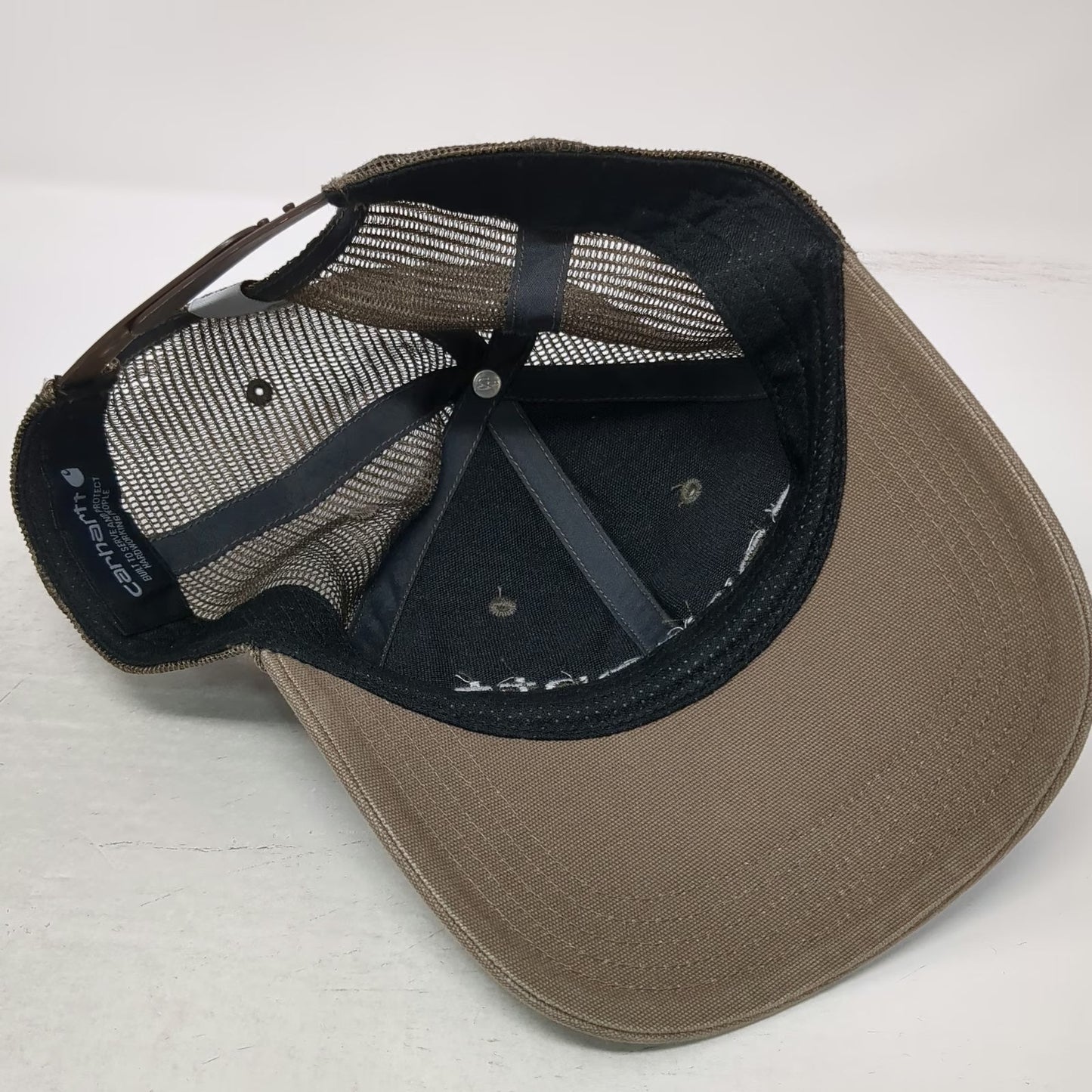 Carhartt Trucker Hat Brown One Size Mesh Back Snapback Embroidered Logo Work Cap