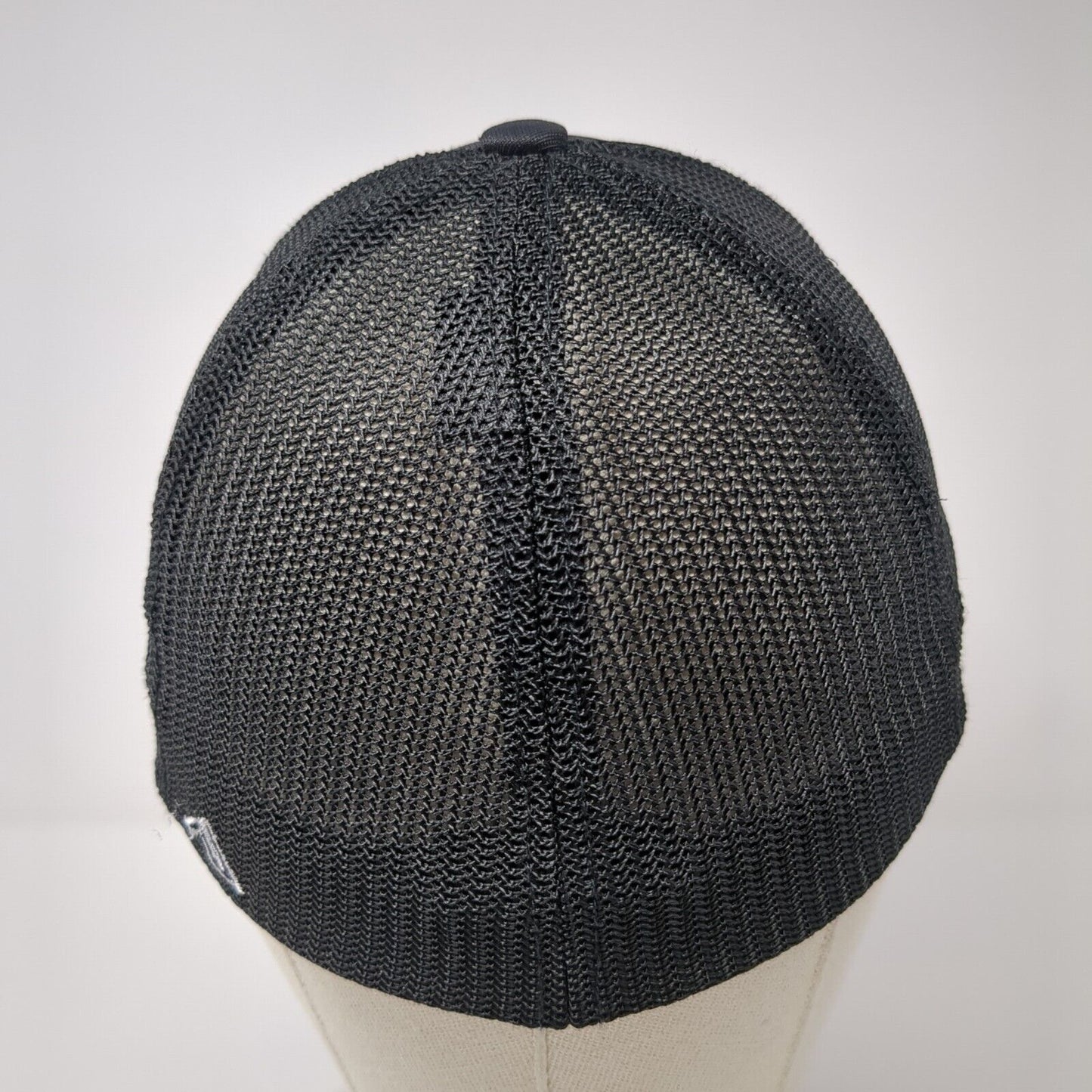 Pacific Headwear Fitted Mesh Back Trucker Hat Black 6 7/8-7 3/8 Logo