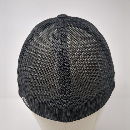 Pacific Headwear Fitted Mesh Back Trucker Hat Black 6 7/8-7 3/8 Logo