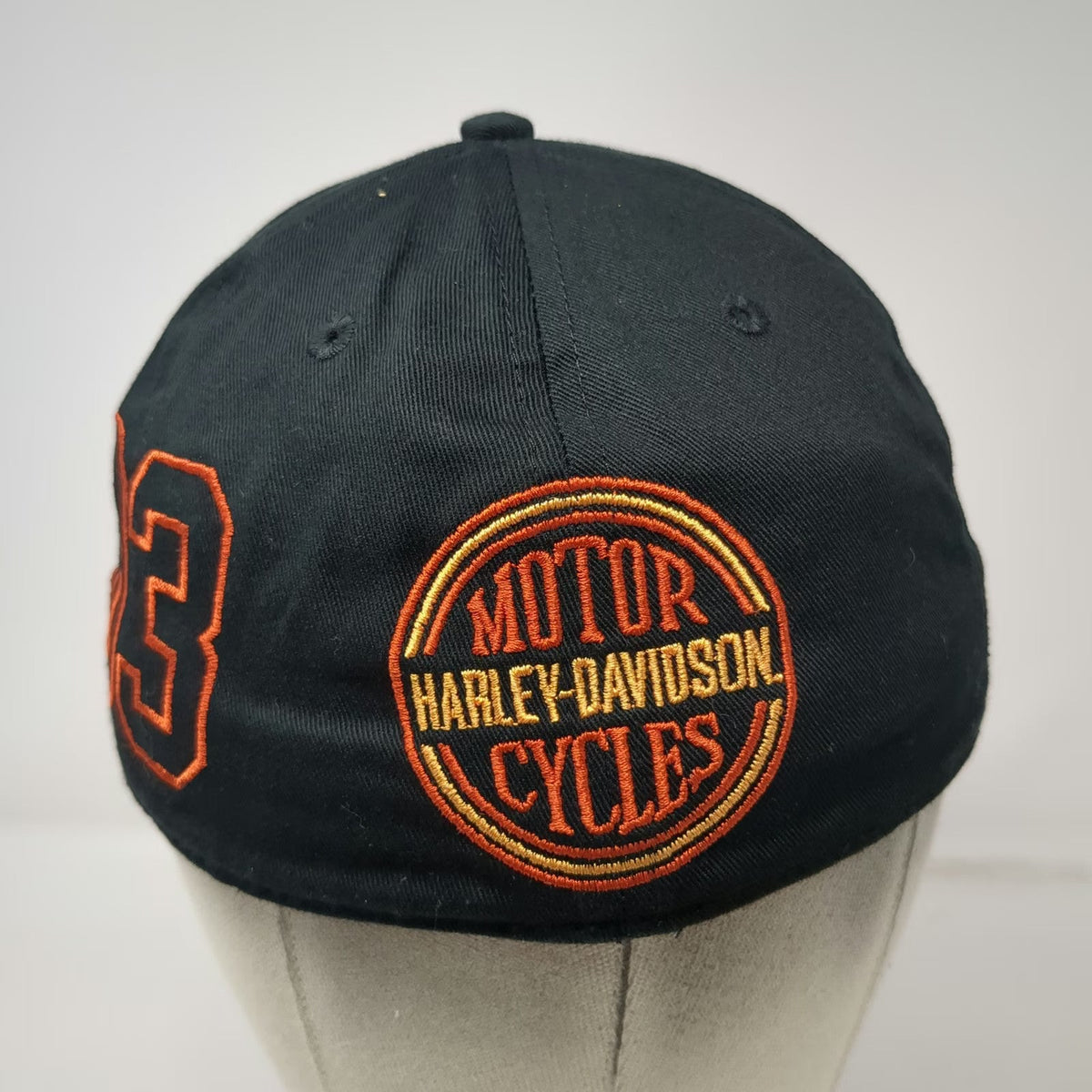 Harley-Davidson Baseball Cap Black Orange Gold S Fitted Shield Logo Eagle Hat