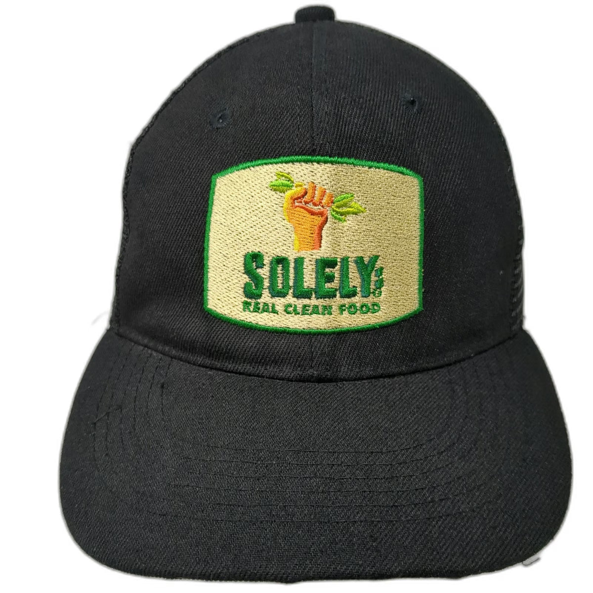 Solely Real Clean Food Hat Trucker Hat Black One Size Mesh Back Snapback Logo