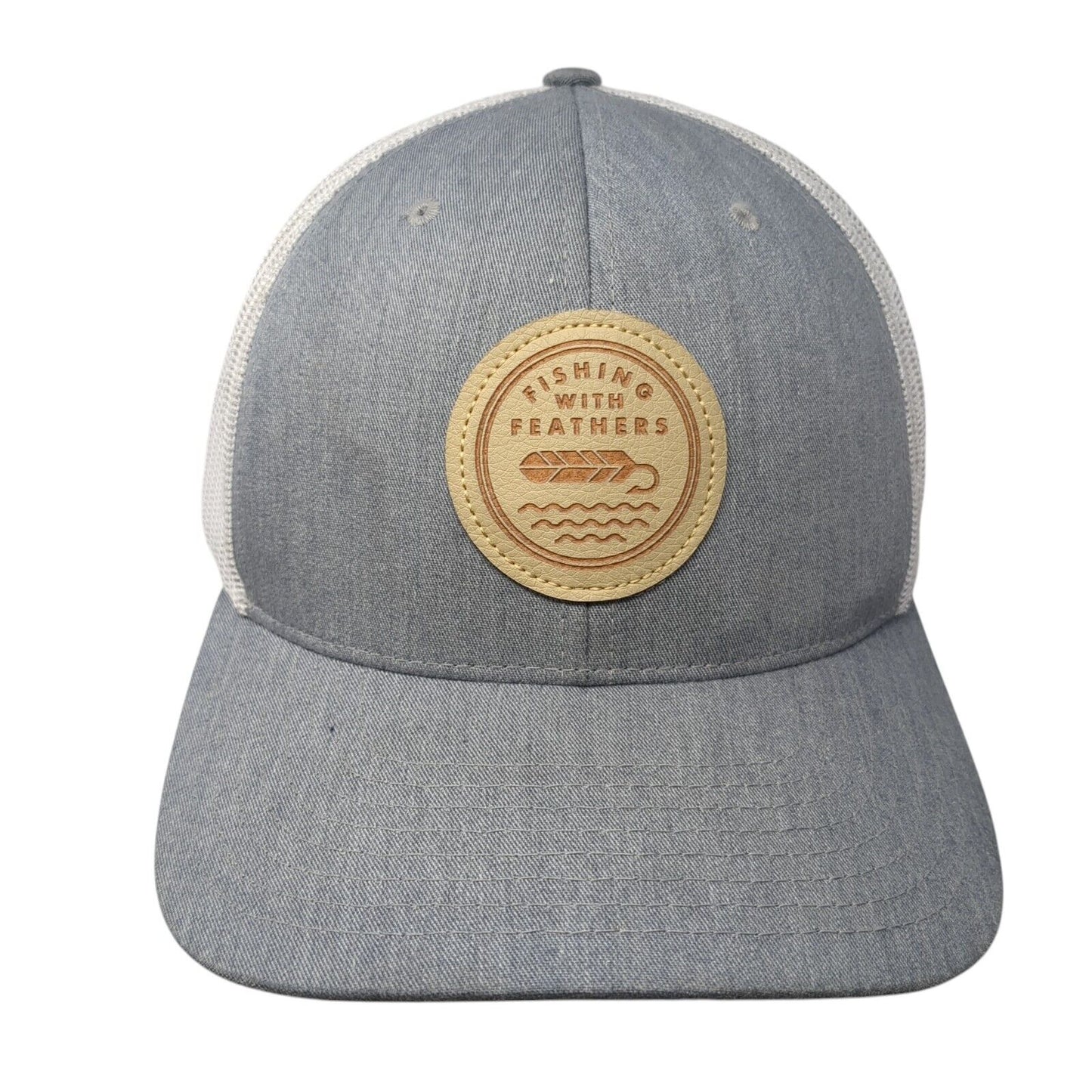 Fishing With Feathers Snapback Trucker Hat Gray One Size Mesh Back