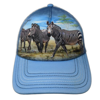The Mountain Trucker Hat Blue One Size Zebra Savanna Print Wildlife Mesh Back