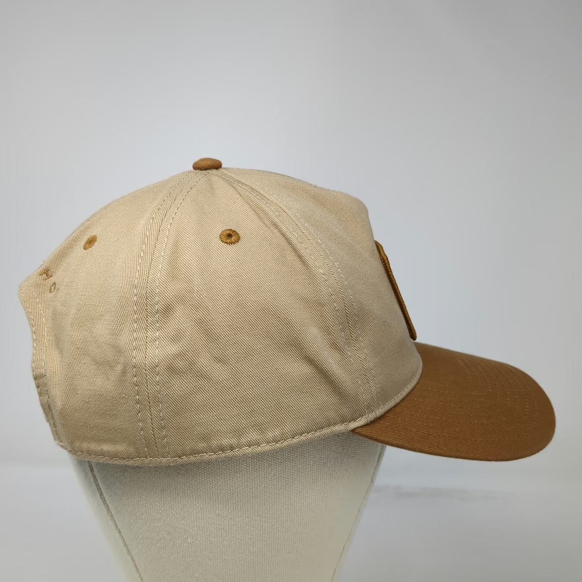 Poncho Outdoors 5 Panel Hat Beige One Size Snapback Brown Bill Cotton Patch