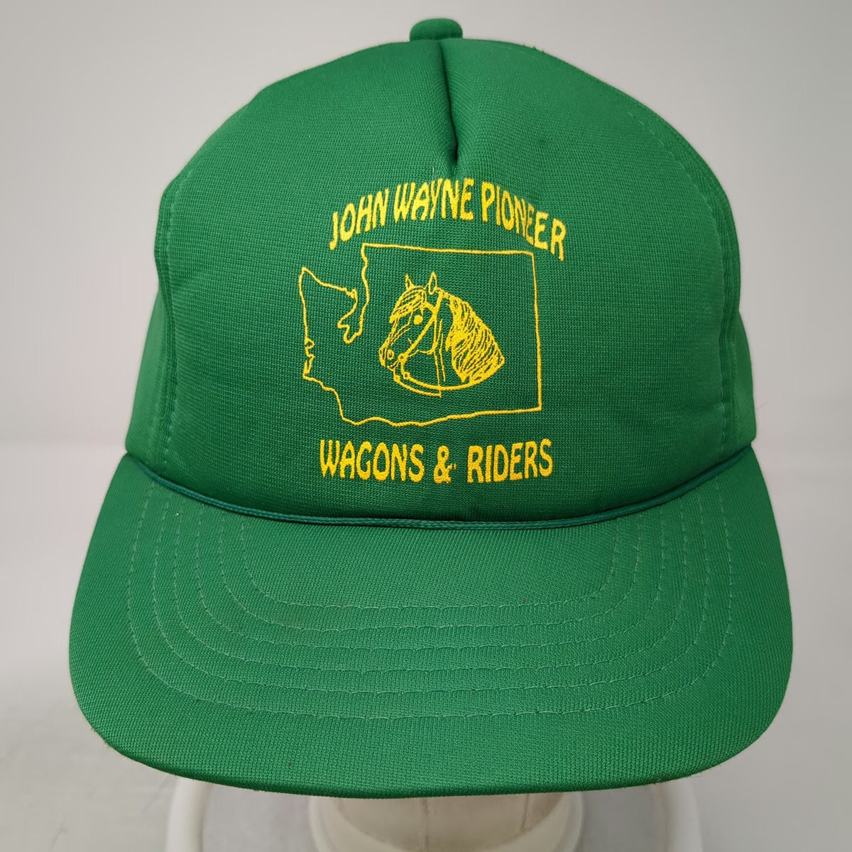 Yupoong 5 Panel Green One Size Hat Snapback Rope Trim John Wayne Pioneer Wagons