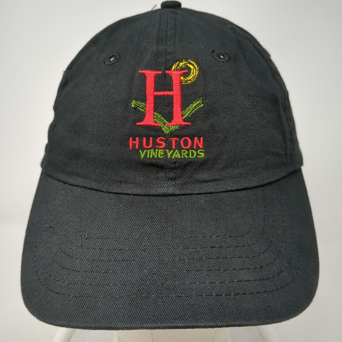 Huston Vineyards Baseball Cap Black One Size Strapback Embroidered Logo Hat
