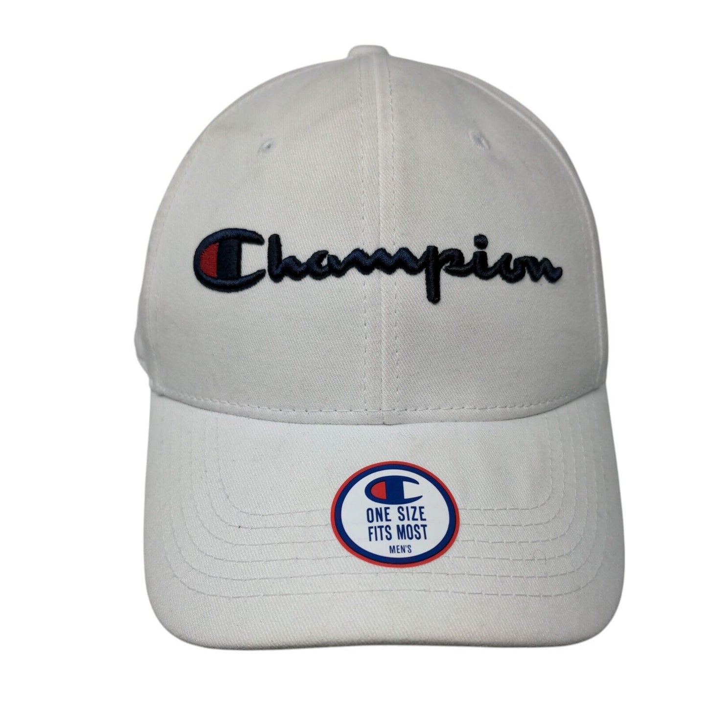 Champion Slideback Hat White OSFM Embroidered Adjustable Leather Strap