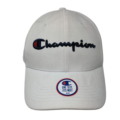 Champion Slideback Hat White OSFM Embroidered Adjustable Leather Strap