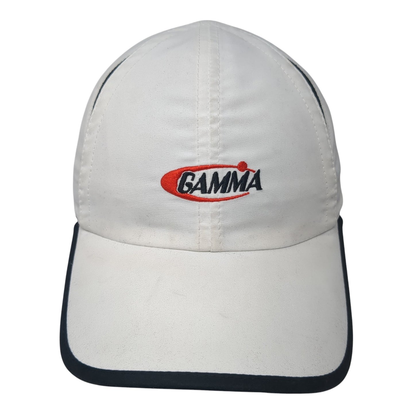 Gamma Strapback Hat White One Size Adjustable Embroidered Black Trim