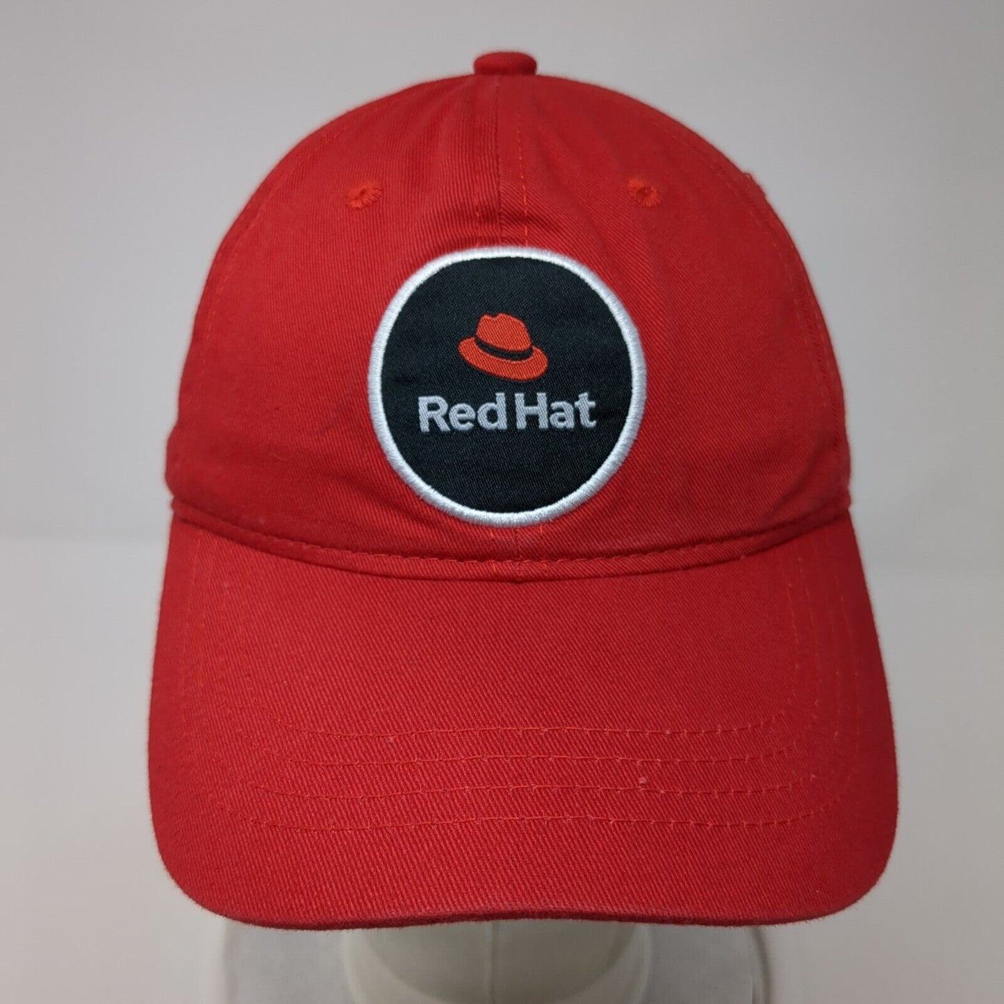 Red Hat Strapback Hat Red One Size Adjustable Embroidered Vented Holes 6 Panel