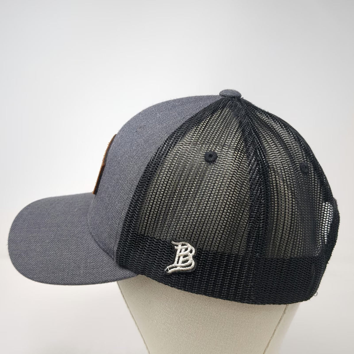 Branded Bills Trucker Hat Gray OSFM Bear Excavation LLC Leather Patch Snapback