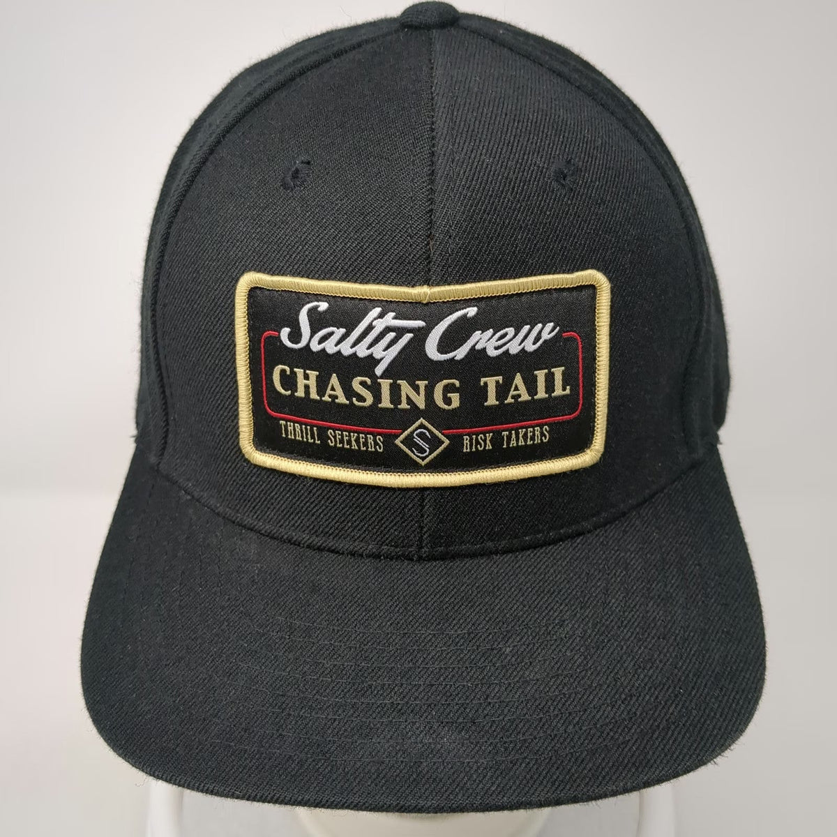 Salty Crew Snapback Hat Black One Size Chasing Tail Green Underbrim Flat Brim