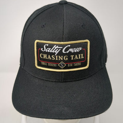 Salty Crew Snapback Hat Black One Size Chasing Tail Green Underbrim Flat Brim