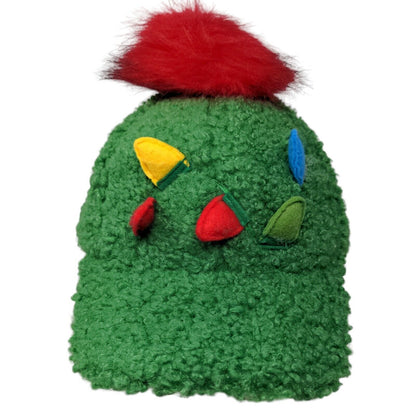 Holiday Time Christmas Tree Light Strapback Hat Green One Size Sherpa Pom Pom