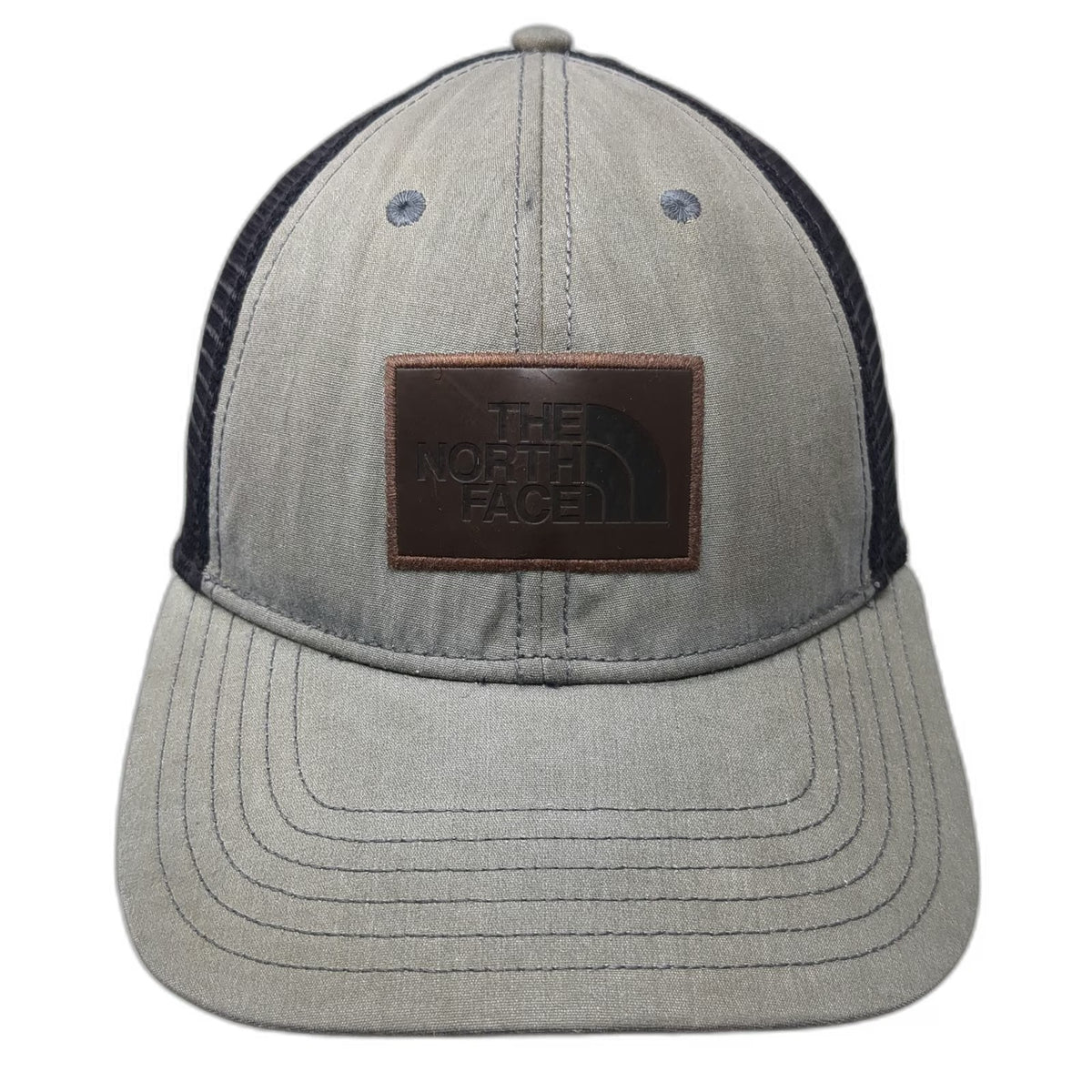 The North Face Trucker Hat Gray One Size Brown Logo Patch Mesh Back Snapback