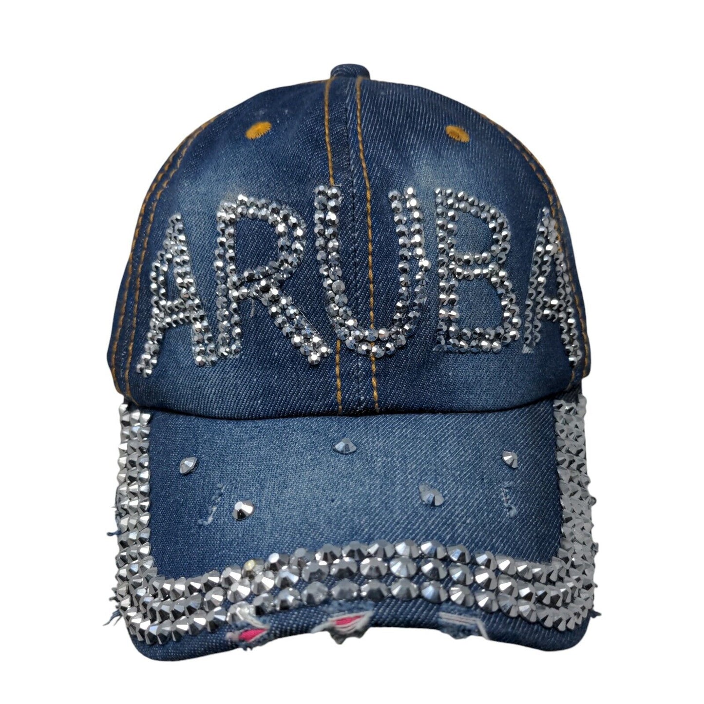 Aruba Bling Slideback Hat Blue One Size Denim Leather Strap Embellished