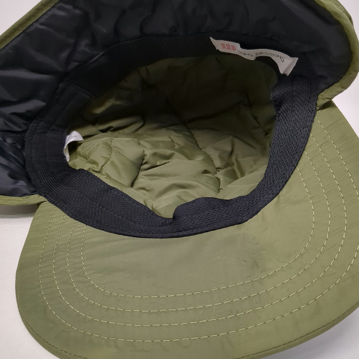 Topo Designs 5 Panel Green Hat One Size Ear Flaps Nylon Padded Winter Cap