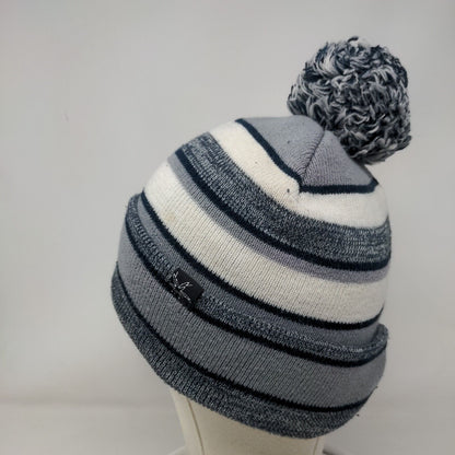 Unbranded Knit Pom Pom Beanie Hat Gray One Size Striped Outdoor