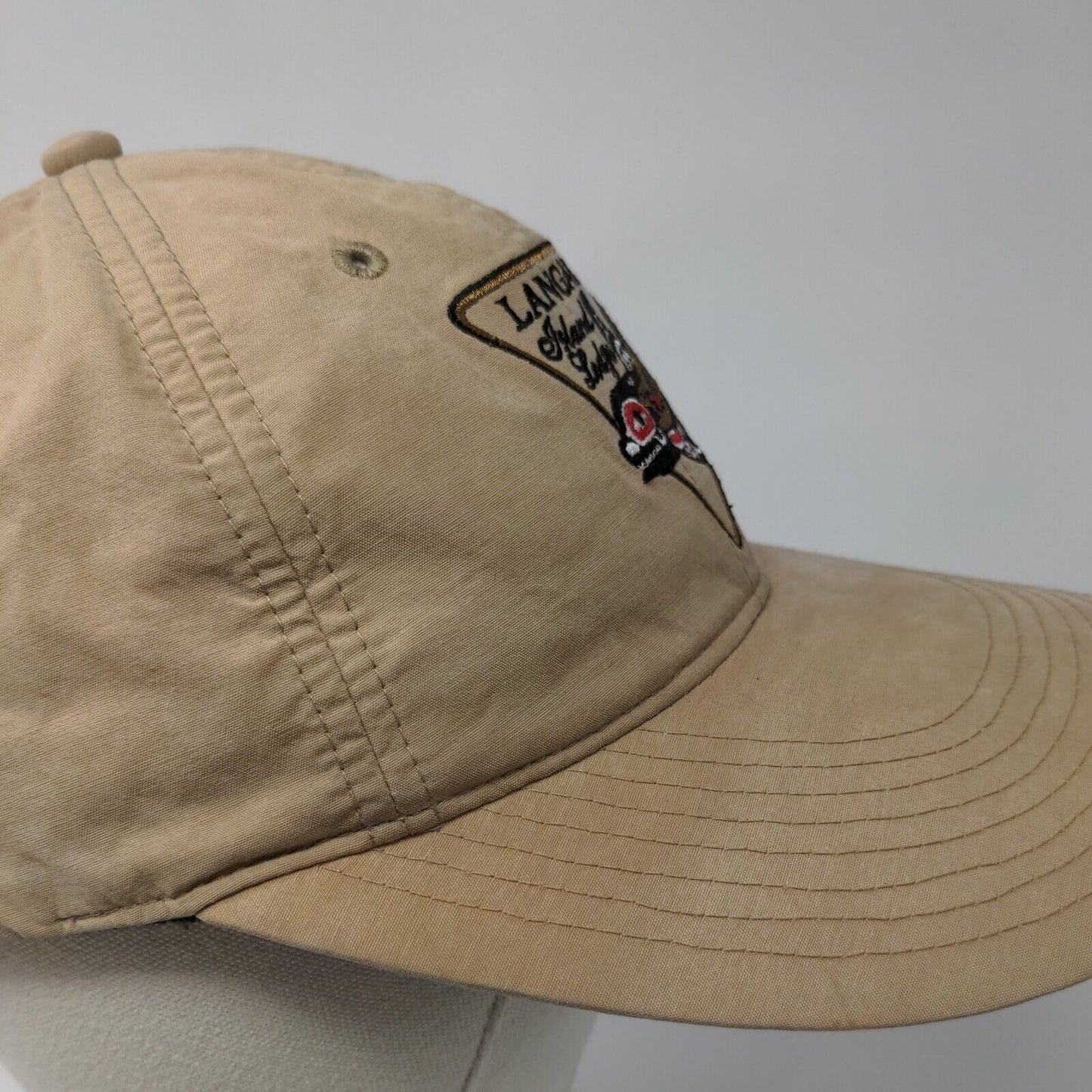 Langara Island Lodge Strapback Hat Tan One Size Adjustable Embroidered