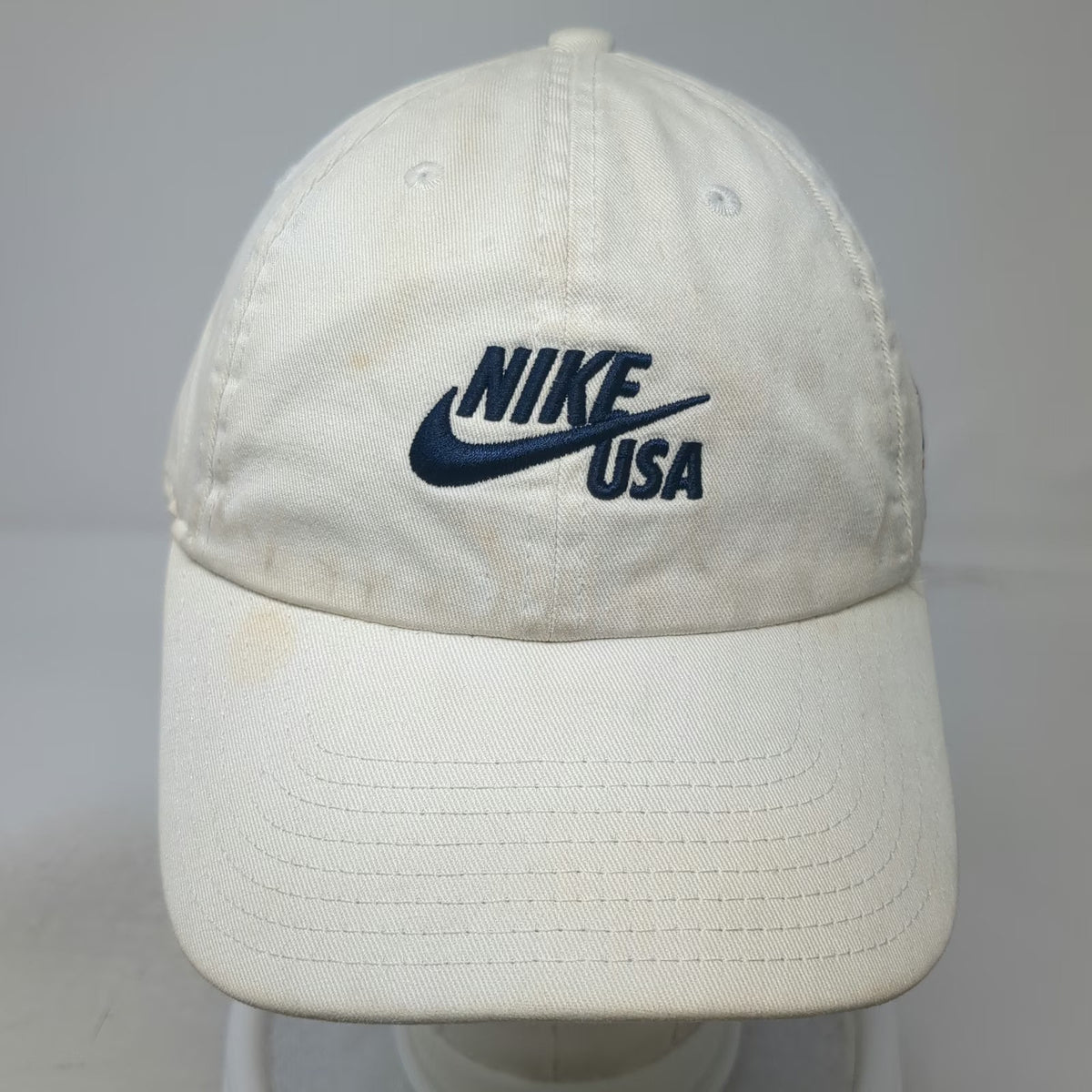 Nike Baseball Cap White Blue Red One Size USA Flag Slideback Hat Swoosh Cotton