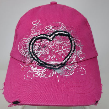 Baseball Cap Pink One Size Las Vegas Heart Distressed Rhinestone Strapback Hat