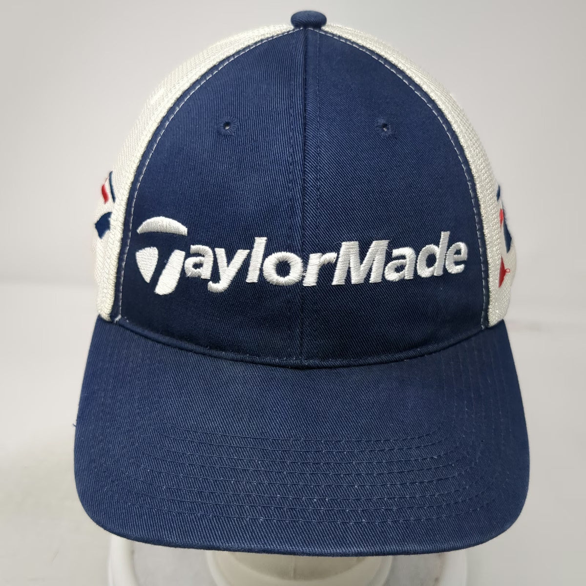 TaylorMade Trucker Hat Blue White One Size r7 Logo Mesh Strapback Golf Hat
