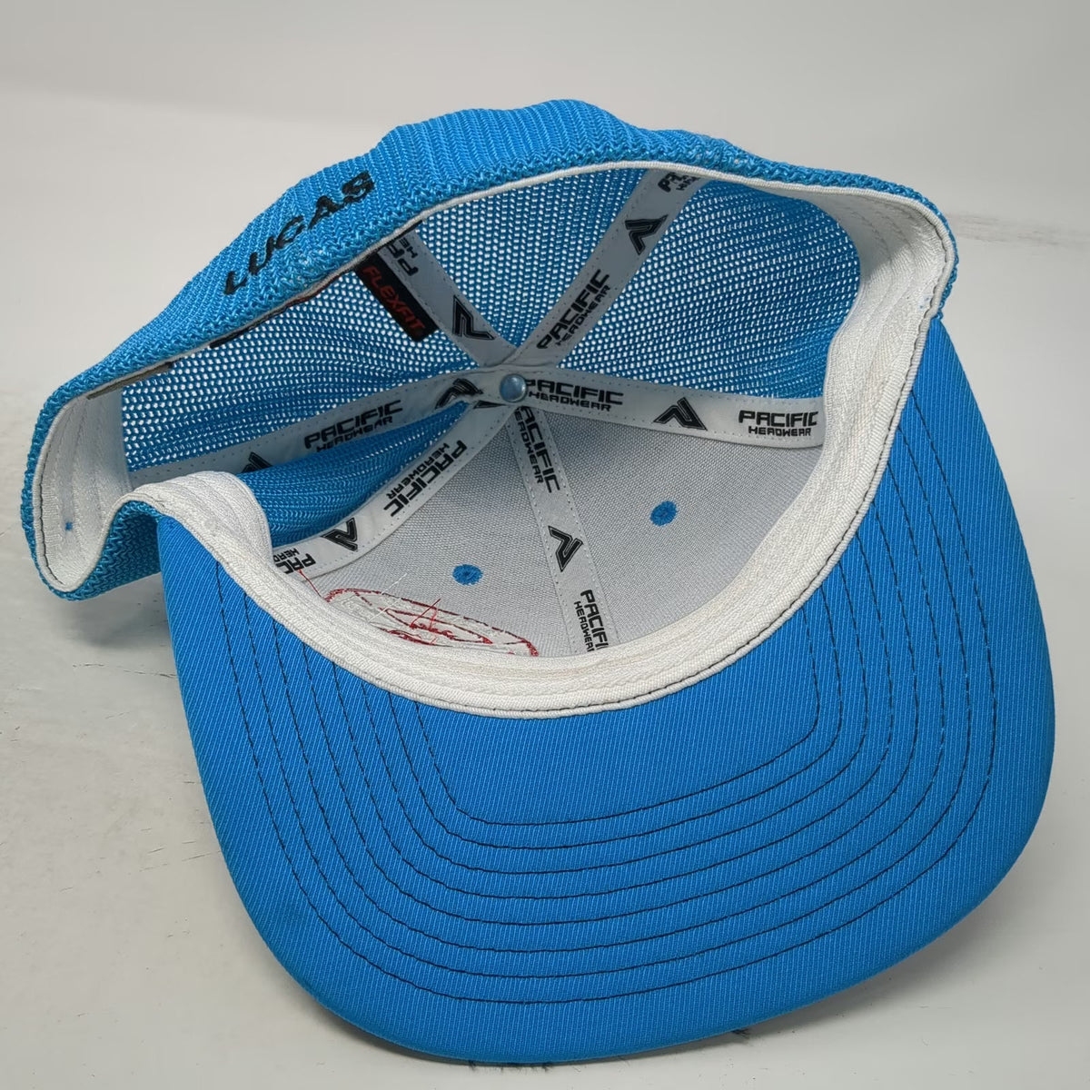 Pacific Headwear Baseball Cap Black Blue Size 8 Mesh Flexfit Aztec Welding Hat
