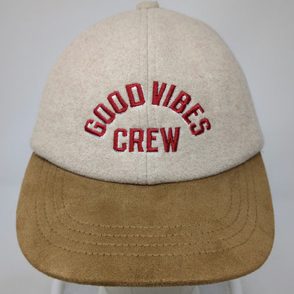 Old Navy Baseball Cap Beige One Size Good Vibes Crew Red Embroidery Fuzzy Hat