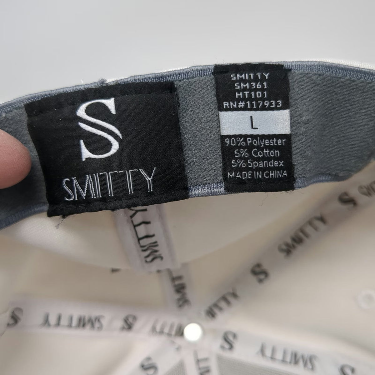 Smitty Baseball Cap White L Flexfit Tonal Logo Structured Athletic Stretch Hat