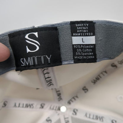 Smitty Baseball Cap White L Flexfit Tonal Logo Structured Athletic Stretch Hat