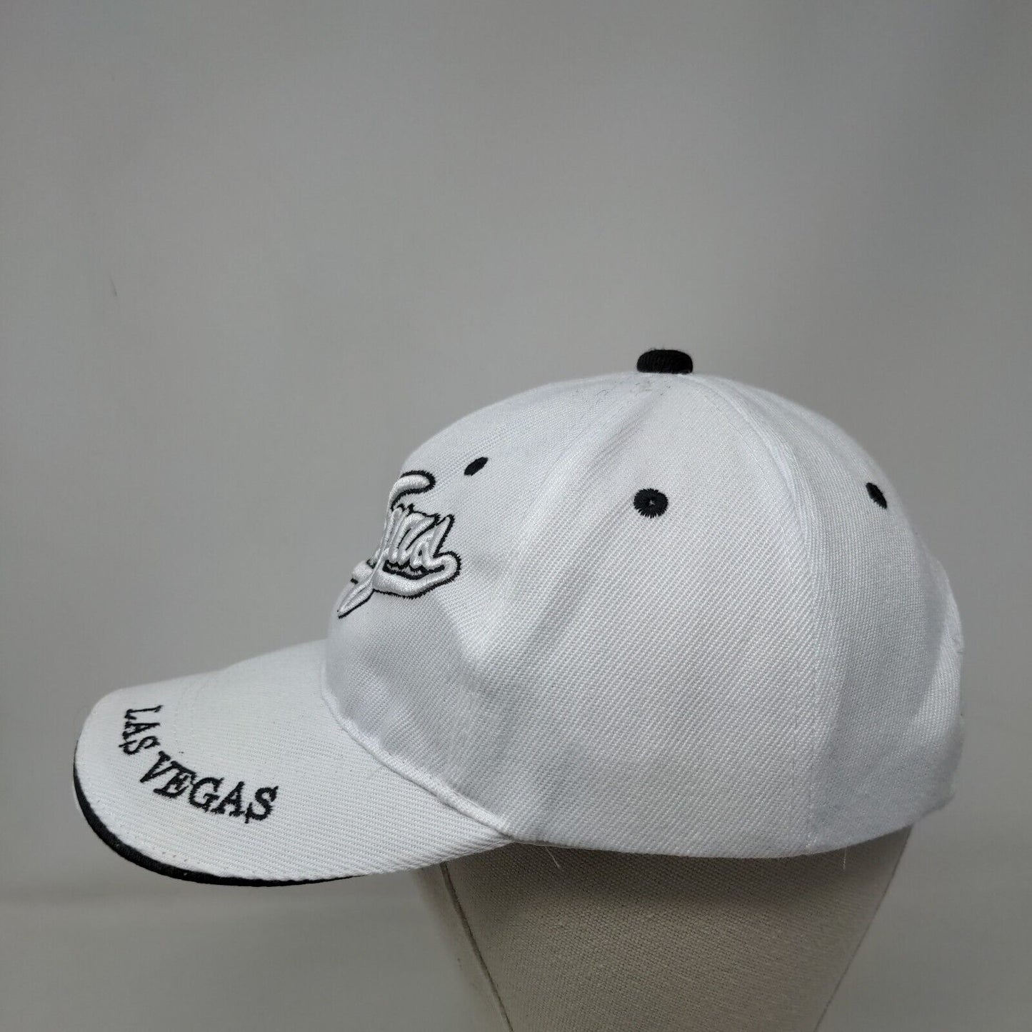 Las Vegas Strapback Hat White One Size Embroidered Vent Holes 6 Panel